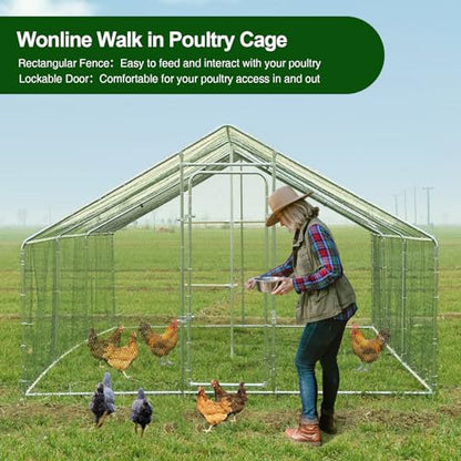 Chicken Coop Large Metal Chicken Run with Chicken Perch, Outdoor Dog Kennel with Roof Waterproof Anti-UV Cover Secure Lock for Outside Backyard Farm (19.7' L x 9.8' W x 6.72' H) - size: 236.2"L x 118.1"W x 78.7"H