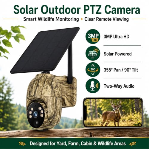Solar Camouflage Camera Trail 4G Cellular and WiFi Models Available Night Vision Motion Activated Waterproof Hunting for Deer Game Wildlife Backyard Outdoor Field Monitoring App Control(WiFi) - color: WIFI