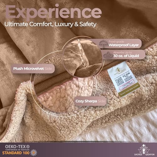Sacred Weapon Splash Blanket – Plush Deluxe Mattress Protector – VIP Waterproof Fleece Blanket – Boonger Blanket with Moisture Barrier, Stain Proof & Washable – Queen/King Size Beige 80"x80" - color: Beige, size: Large (80"x 80")