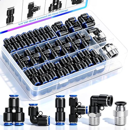 mxuteuk 1/4" OD Push to Connect Fittings,1/4" OD Air Line Fittings,Quick Connect Air Hose Fittings for 1/4" Tube (34PCS) - style: 34PCS 1/4"