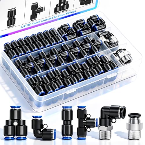 mxuteuk 1/4" OD Push to Connect Fittings,1/4" OD Air Line Fittings,Quick Connect Air Hose Fittings for 1/4" Tube (34PCS) - style: 34PCS 1/4"
