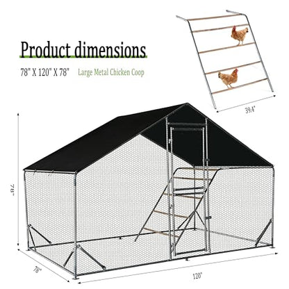 XCL Large Metal Chicken Coop, 6.5×10×6.5FT Walk-in Chicken Run, Spire Roof Poultry Cage with Waterproof Anti-UV Cover, Roosting Perch Outdoor Backyard Farm Enclosure for Duck Chicken (1-Unit Coop) - size: 118.0"L x 76.0"W x 78.0"H