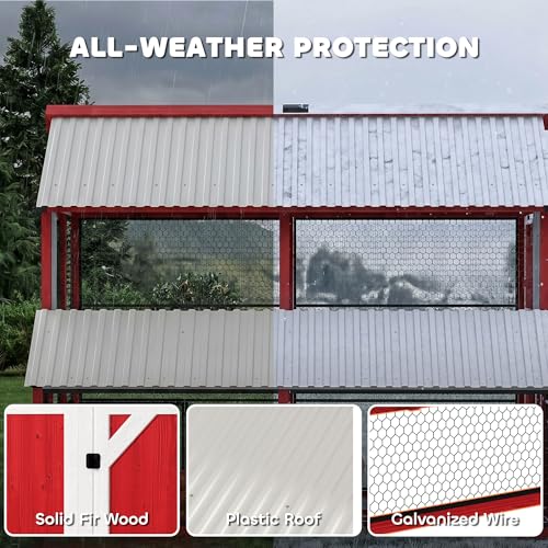 PawHut 187.3" Large Chicken Coop, Walk-in Wooden Hen House, Outdoor Poultry Cage w/Shovel, Run, Waterproof Roof, Nesting Box, Perches, Chicken House for 10-15 Hens, Rabbits, Ducks, for Farm Backyard