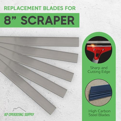 8" Replacement Floor Scraper Blades 5 -Pack - Angled Demolition Scraper Blades for Efficient Flooring Removal and Demolition Razors - Compatible with Telescoping Floor Scrape - by KP Operating Supply - size: Pack of 5