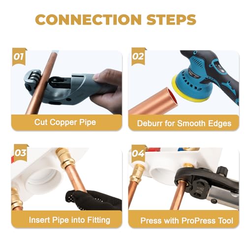 Press Washing Machine Outlet Box with Center Drain, 1/2 Inch Press x 3/4 Inch MHT with Copper Press Connections, Washer Faucet Recessed Box, Press Tool Required for Washer Box - color: PRESS/Regular