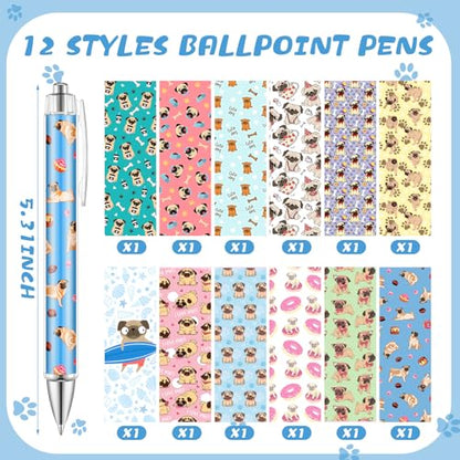Dispowreath 24 Pcs Pug Sticky Notes with Pens Dog Puppy Themed Party Favors Gifts Cute Notepad Memo Notes Pads Black Ink Ballpoint Pen for Pug Lover Christmas Gifts Office - style: Pug