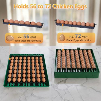 Egg Incubator for Chicken Eggs, Max 72 Egg Large Capacity with Automatic Egg Turner and Humidity Control, Egg Hatching Incubator for Chicken, Quail, Duck with 360° Clear View for Farm & Classroom