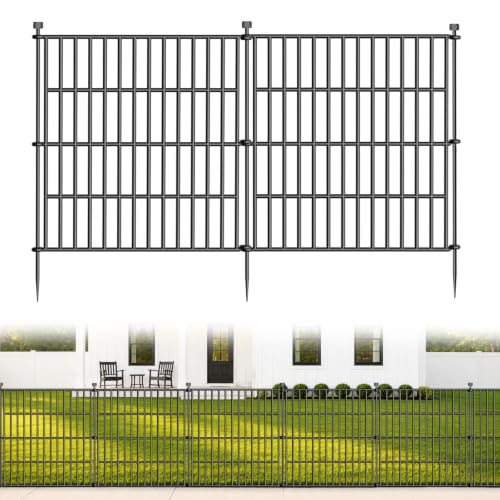 No-Dig Decorative Outdoor Garden Fence for Yard, Animal Barrier Fencing for Dog | Rustproof Metal Temporary Fence for Patio, Pet and Flower Bed | 24in (H) x 20ft(L), 10 Panels - size: 24 in(H) X 20 ft(L)