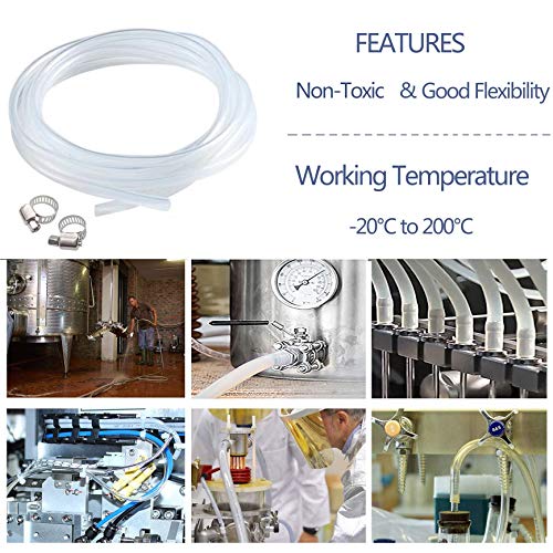 ZAOJIAO Home Brewing and Winemaking Silicone Tubing, 10mm(3/8 inch) ID x 14mm OD, 10 ft, High Temp Food Grade Tube, Flexible Hose Pipe with Stainless Worm Gear Hose Clamps - color: 10mm x 14mm (3/8"ID x 1/2"OD)