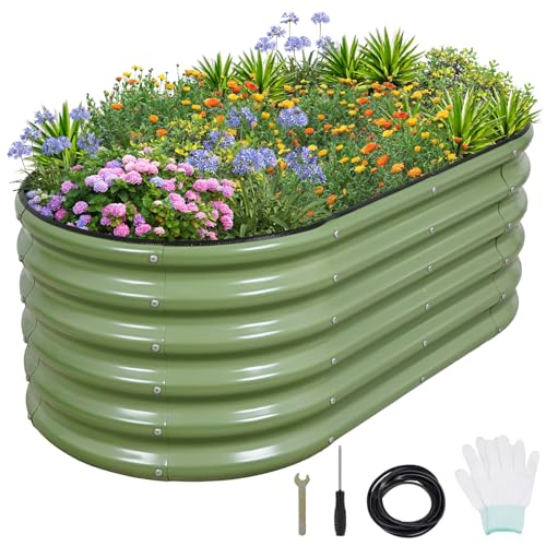 1MORE Galvanized Raised Garden Bed- Planter Garden Boxes Outdoor, Raised Beds for Gardening, 4x2x1.4ft Metal Garden Bed Kit for Vegetables Flower, Planter Raised Bed with Protective Tape & Tools.Green - color: Green, size: 4×2×1.4ft（1pcs）