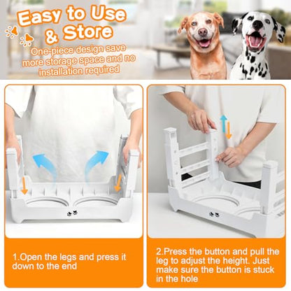 COMESOON Elevated Dog Bowls, 4 Height Adjustable Raised Bowl Stand with 2 Thick 50oz Stainless Steel Food Bowls Non-Slip Feeder Adjusts to 3.7'', 9.2'', 10.75'', 12.36'' White - color: White, size: 8" for Medium Dogs