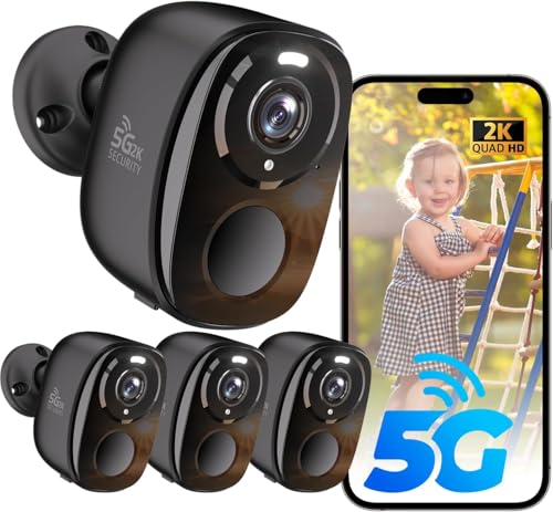 ELECCTV 5G/2.4G WiFi Security Cameras Wireless Outdoor, 2K 5G Security Camera with AI Motion Detection, Color Night Vision, Siren, IP65, 2-Way-Audio, Support Alexa&Google Assistant, Cloud/SD (4) - color: Black