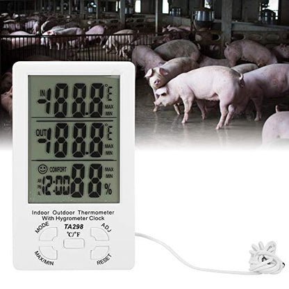 Electronic Temperature Humidity Meter with Waterproof, Indoor Outdoor Hygrometer Thermometer - Wide Temperature Range, Max Min Records, Ideal for Farm and Aquaculture