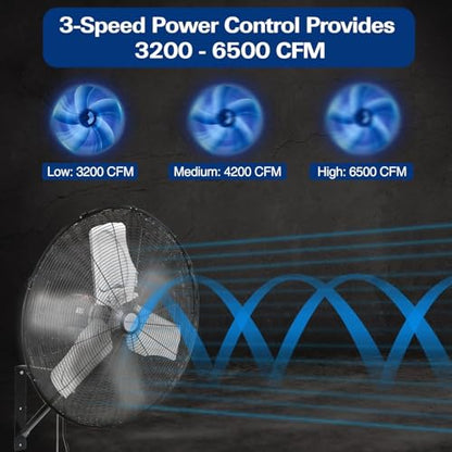 BILT HARD 24in. 6500 CFM High Velocity Wall Mounted Fan, 3-Speed Heavy Duty Shop Fan, Industrial Oscillating Fan for Commercial, Garage, Factory, Warehouse and Jobsite Use - size: 24 inch