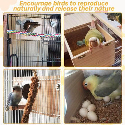 PINVNBY Parakeet Nesting Box Bird House for Cage Wood Mating Box Bird Breeding Box for Lovebirds, Cockatoo, Budgie, Finch, Canary Small and Medium Sized Birds (M:7.9 * 4.7 * 4.7 inch) - size: Wood,M: 7.9*4.7*4.7 inch