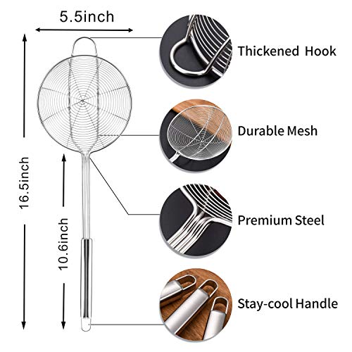 Yimi 16.5 Inch Spider Strainer | Stainless Steel Kitchen Cooking Skimmer with Double Hook Long Handle | Spiral Wire Spoon Ladle with Reinforced Double Coil for Cooking and Frying, Ideal for Gift - size: X Large Spider Strainer for Frying