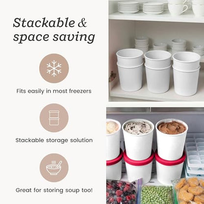 StarPack Freeze The Day Homemade Ice Cream Containers (2-Pack, 1 Quart) - Airtight Silicone Lids, BPA-Free Reusable Freezer Tubs with Dry Erase Pen and Labels - Stackable, Red and White - color: Red / White, size: 2-Pack 1Qt
