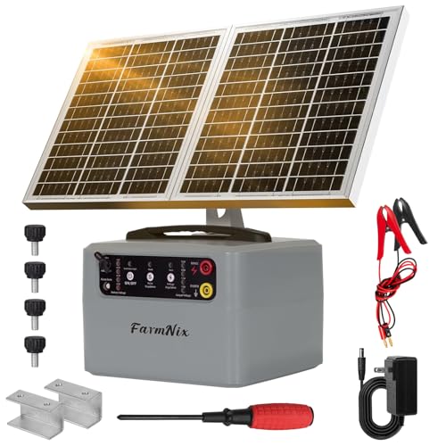 6-12KV Adjustable Output Solar Charger,30 Miles Solar Electric Fence Charger,1.5J Solar Fence Charger,15W Solar Powered Electric Fence Kit for Livestock,24H Uninterrupted Protection - color: Gray