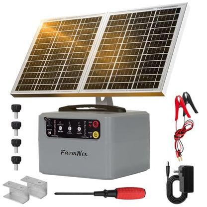 6-12KV Adjustable Output Solar Charger,30 Miles Solar Electric Fence Charger,1.5J Solar Fence Charger,15W Solar Powered Electric Fence Kit for Livestock,24H Uninterrupted Protection - color: Gray