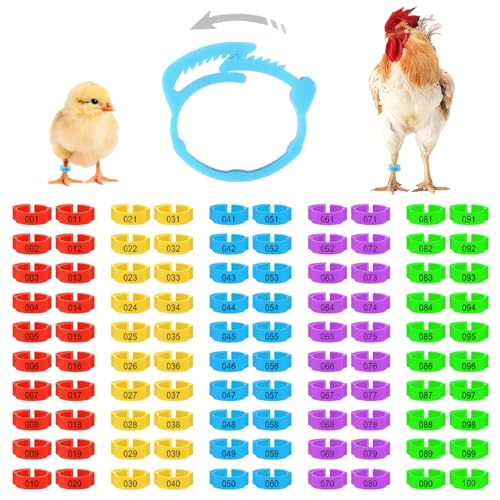 Kalekey 100PCS Chicken Leg Bands, Adjustable Poultry Leg Rings Multicolor Numbered Chicken Tags for Chicks Turkey Goose Ducks - size: 100PCS