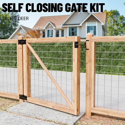 TRIPLE DEER Heavy Duty Self-Closing Gate Hinge and Self-Locking Latch Hardware Kit, Stainless Steel Automatic Gate Hardware Kit for Wooden/Vinyl/PVC Fence Gate with Screws and Adjuster Tool, 1 Pack