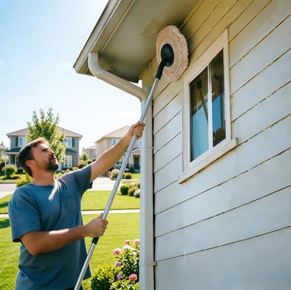 Gutter Cleaner Tool from Ground, 62'' Microfiber Vinyl Siding Soft Brush with Long Handle, Outdoor Window/ Eave Cleaning Mop for Clean Metal Trim/ Frame/ Contour, Black Streak,Cobweb,Dirt,Dust,Stain