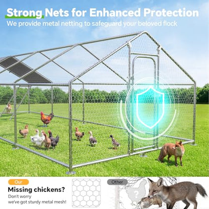 Large Metal Chicken Coop with Roosting Perch, Waterproof and UV Protection Cover, Chicken Run Outdoor Walk-in Cage Chicken Rabbit Duck Hen House for Yard Farm Use Spire Roof (10’ W x 26.2’ L x 6.4’ H) - size: 26x10Ft - Spire