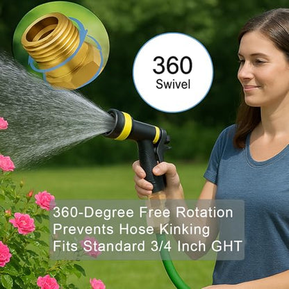 Upgraded No-Leak Easy-Rotate Garden Hose Swivel Connector, 3/4 GHT Brass Hose Swivel Connector, 360° Male to Female Hose Adapter, Anti-Kink Fitting with Washer and PTFE Tape - size: 3/4 GHT Swivel Connector