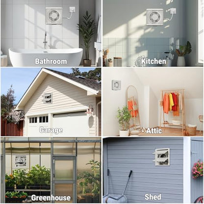 8 Inch Wall Mounted Shutter Exhaust Fan with Automatic Shutter, 177 CFM Quiet Powerful Plug in Wall Exhaust Fan, Window Extractor Ventilation Fan for Bathroom, Attic, Garage, Shed, 25W, White - size: 8 Inch