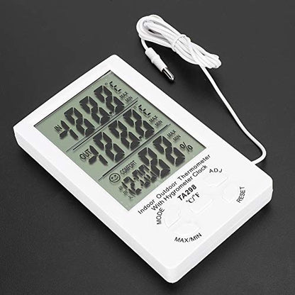 Digital Thermometer Hygrometer, with Water Proof Probe for Max Min Records, -40°C to 70°C Range for Indoor Outdoor Farm Aquarium Greenhouse Home