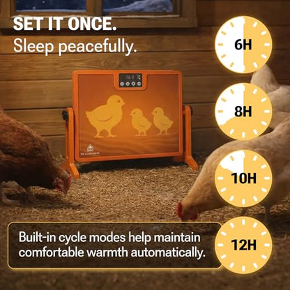 Chicken Coop Heater with New Technology Far-Infrared Heating - Adjustable Radiant Panel for Chicks, Fire-Safe Coop Heater, Brooder-Compatible, Wall-Mount or Floor-Standing, 86–194°F