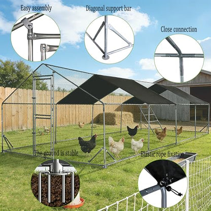 XCL Large Metal Chicken Coop, 26×10×6.5FT Walk-in Chicken Run, Spire Roof Poultry Cage with Waterproof Anti-UV Cover, Roosting Perch Outdoor Backyard Farm Enclosure for Duck Chicken (4-Unit Coop) - size: 4-Unit Coop