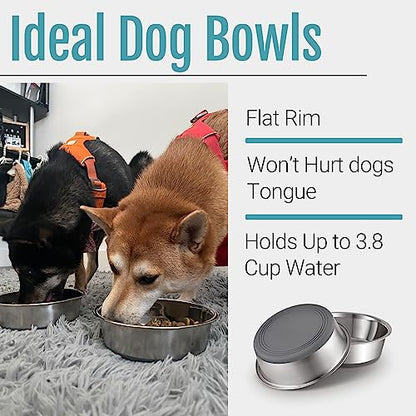 PEGGY11 Nonslip Stainless Steel Dog Bowls, 3.8 US Cup, 2 Count | No slide silicone bottom, Dishwasher safe, Easy to clean, Stackable design - size: 3.8 Cup