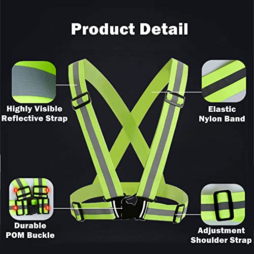 Reflective Vest, High Visibility Safety Vest Straps Reflective Gear for Night Running Walking Cycling for Men Women Kids - color: Black+green