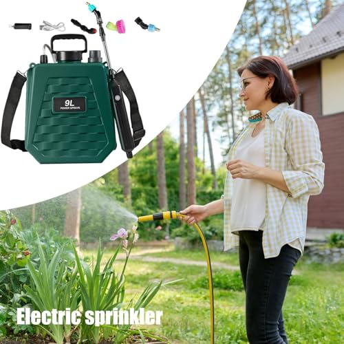 Electric Sprayer - Watering Can Rechargeable | Battery Operated Sprayer with Adjustable Shoulder Strap - for Home Outdoor Plant Agriculture Backyard Yard Lawn Farm - color: 9L Army Green