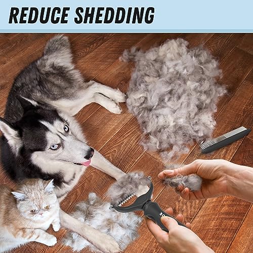 Docrok Pet Grooming Combo: Undercoat Rake, Dematting Deshedding Brush for Long-Haired Dogs and Cats, Black - color: Black