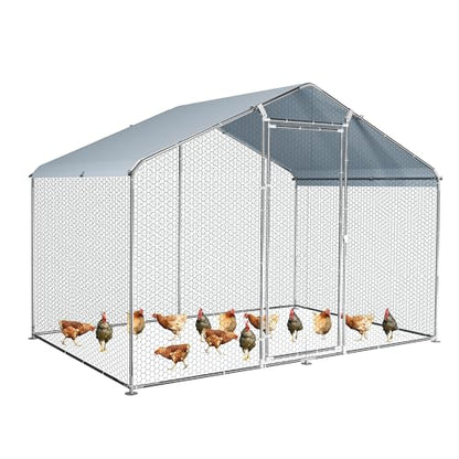 Large Metal Chicken Coop Round Top Upgrade Tri-Supporting Wire Mesh Chicken Run,Chicken Pen with Water-Resident and Anti-UV Cover,Duck Rabbit House Outdoor (Spire Roof 10’ W x 6.6’ L x 6.5’ H) - size: 120.0"L x 79.2"W x 76.8"H