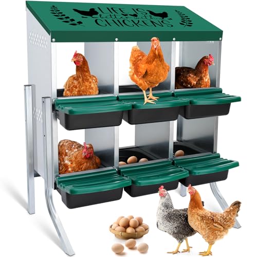 Tgeyd Nesting Boxes - 6 Holes for Laying Eggs - Chicken Brooder Box with Perch - Coops for Up to 24 Chickens - size: 36.6"L x 15.2"W x 8.7"H