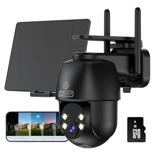 MUBVIEW 24/7 Continuous Recording Wireless Outdoor Security Camera, 2.4G WiFi, 2K Solar Powered, 360° PTZ, Auto Tracking, SD Included, Optional Cloud Storage, AI Detection, Night Vision, IP 65(1 Pack) - color: 1 Pack