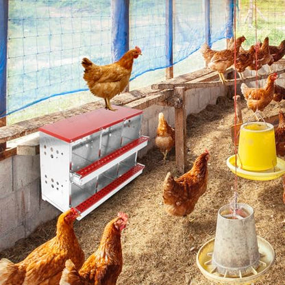 2 Tiers Chicken Nesting Boxes, 6 Compartments, Metal Egg Laying Boxes with Protective Collection Lids, Roll Out Nesting Box, Easy to Assemble, Ideal for Hens, Ducks, Chickens, and Other Poultry - color: Red, size: 6 holes
