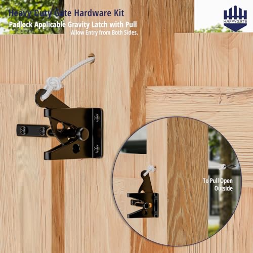 Fence Gate Hardware Kit, Heavy Duty Gate Kit for Wooden Fence with Self Locking Gate Latch, 6in T-Strap Gate Hinges, Door Pull Handle, Gate Hinges and Latch Set for Wooden Vinyl Fence