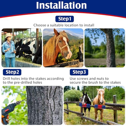 3 Pack Livestock Scratching Brush Itch Relief Horse Scratching Post Self-grooming Goat Scratcher with Durable Screws for Horse Pony Goat Sheep Pig Donkey (Blue and Red) - color: Blue and Red