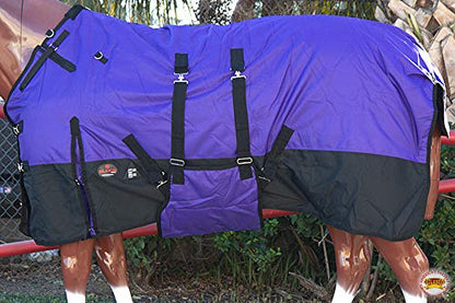HILASON 1200D Winter Waterproof Poly Horse Turnout Blanket Belly Wrap Purple | 70 in - color: Purple Black, size: 70 In