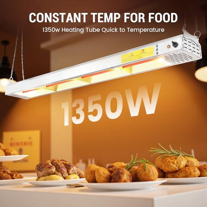 48-Inch Food Heat Lamp, 1350W Commercial Food Warmer Electric Strip Heater Overhead Stainless Steel Catering Heating Lamp for Buffet Restaurant Parties Kitchen, Silver 115V - size: 48 Inch