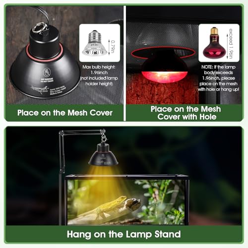 Reptile Heat Lamp Reptile Light Fixture 2Inch Shallow Dome with Dimmer and Cycle Timer, Max 100W, 2 Pack Heat Lamps UVB Bulb UVA Basking Light for Bearded Dragon Turtle Chicken Lizard Snake Gecko Tank