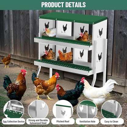 Chicken Nesting Box, 6-Hole Nesting Boxes with Bracket Legs, Removable Tray, Ventilation Holes, Easy Egg Collection & Cleaning, Laying Boxes for Hens, Green - color: Green, size: 32.1"L x 16.9"W x 26.6"H