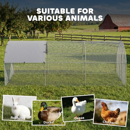 PawHut 9.2' x 18.7' x 6.5' Large Chicken Coop Metal Chicken Run with 210D Waterproof and Anti-UV Cover, Dome Shaped Walk in Fence Cage Hen House for Outdoor and Yard Farm Use, 1" Tube Diameter - size: 110.2"L x 224.4"W x 77.6"H