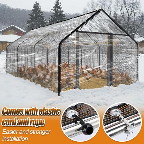6.6x10Ft Chicken Coop Cover for Rain - Waterproof Durable Chicken Run Tarp with Elastic Cords & Rope, Easy to Install for Large Chicken Cage Walk-in Chicken Run Pen