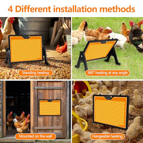 Chicken Coop Heater Winter - Safe Adjustable Temperature Heater with Remote Control, Timer-Ready for Indoor Outdoor Pets/Animals, Black