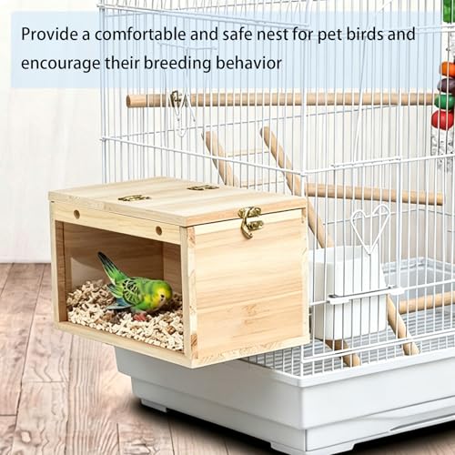 Tfwadmx Parakeet Nesting Box, Transparent Bird Nest Breeding Box, Wood Parrot Nest Box with Perch Bird Cage House for Cockatiel Lovebirds Budgie Canary Finch(S) - color: S